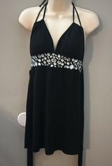 Love Rocks Black Halter Bedazzeled Tank Top Sexy Party Womens y2k 90s McBling Photo 0