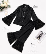 Elegant Black Satin Lace Pajama Set | 2-Piece Sleepwear Photo 0