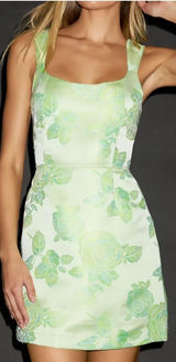 Lulus Brighter Side Light Green Floral Satin Jacquard Mini Dress Photo 0