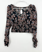 Free People Santiago Print Scoop Neck Smocked Crop Blouse Size XS‎ Photo 0
