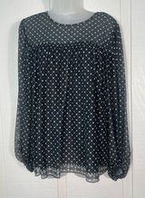 Max Studio Black Floral Sheer Long Sleeve Top Size Large EUC Photo 0
