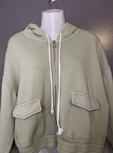 Aerie Hoodie Womens Large Green Full Zip Cropped Terry Cargo Pockets Sweatshirt Photo 0