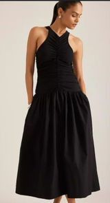 Anthropologie Halter Drop-Waist Midi Dress in Black Size: L Photo 0