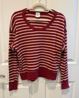 Striped Scoop Neck Sweater in Burgundy and Cream Photo 0