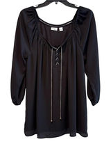 Cato Black Long Sleeve Boho Sheer Chain Detail V-Neck Neck Tunic Top L Photo 0