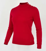 Calvin‎ Klein Sweater Women Large Red Mock Neck Button Shoulder Knit Long Sleeve Photo 0