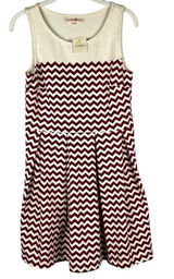 New! NWT Altar’d State Cream Burgundy Chevron Short Sleeve Dress Medium Photo 0