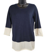 Color Block Top Navy and Cream 3/4 Sleeve Round Neck Sweater Photo 0
