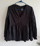 Pilcro Anthropologie‎ Black Cotton Peplum V-Neck Babydoll Top XS Long Sleeve Photo 0