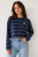 Nike Navy and White Striped Crop Long Sleeve Shirt S Photo 0