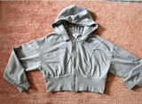 JoyLab Cropped Zip Up Hoodie L Gray Athletic Jacket Drawstring Hood Activewear Photo 0