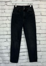 Y2K Cotton On High Rise Stretch Mom Jeans Black Distressed Preppy Size 4 Grunge Photo 0