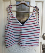Zara Trafaluc Striped Tie Shoulder V-Neck Camisole Top Red White Blue Large NWT Photo 0