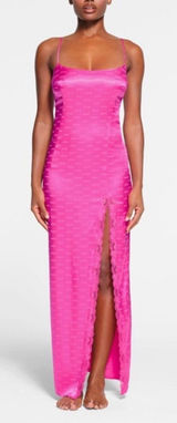 NWOT‎ SKIMS Woven Jacquard Lace Long Slip Dress in Hot Pink SizeS Photo 0