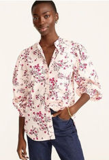 J.Crew Classic-Fit Collarless Puff Sleeve Pink Budding Floral Shirt Blouse NWT Photo 0