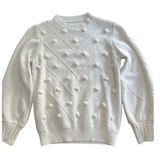Cream Pom Pom‎ Chevron Knit Crewneck Sweater Puff Long Sleeve Cable Pullover XS Photo 0