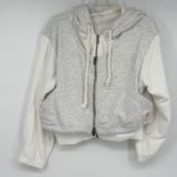 FP Movement‎ Free People Gray White Cropped Zip Up Hoodie Sweatshirt Small Photo 0
