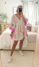 Embroidered Mini Dress Pink/Ivory Photo 0