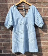 7 for All Mankind Blue Puff V-Neck Dress Cotton Coastal Boho Quiet Luxury Beachy Photo 0
