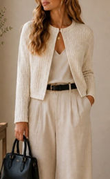 ZARA Textured Knit Cropped Cardigan Sweater Cream Ivory Luxury Size Small Photo 0