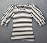 EXPRESS Women's X-Small Striped Ribbed Knit Puff Sleeve Top Cream Black Blouse Photo 0