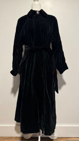 Vintage Black Velvet Opera Coat Womens M Belted Cameo Rhinestone Union Made USA Photo 0