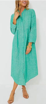 NEW Tuckernuck Sea Green Lydell Linen Band Collar Maxi Shirt Dress size Medium Photo 0