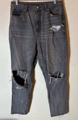 American Eagle Gray High Waisted Distressed Mom Jeans Size 10 Regular Raw Hem Photo 0