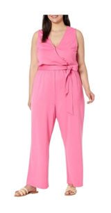 NWT The Drop Women's @caralynmirand Sleeveless‎ Wrap Jumpsuit Rose Pink Stretch Photo 0