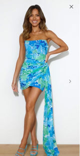 Runaway The Label Zayla‎ Mini Dress Blue Floral Strapless Ruched XXL NEW Photo 0