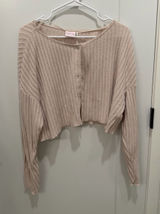 Waffle-Knit Cropped Button Cardigan - Blush Photo 0