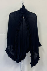 Design History Cashmere Wool Angora Blend Ruffle Trim Knit Shawl Wrap O/S Black Photo 0