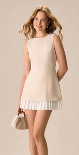 RIHOAS Cream Sleeveless Mini Dress with Pleated Hem Photo 0