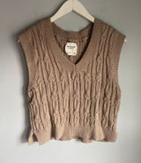 Abercrombie and Fitch Tan Cableknit Sweater Vest Medium Academia Preppy Neutral Photo 0
