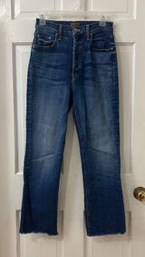 Mother The Tripper Ankle Fray Jeans 29 Blue Change Is In The Air Wash Raw Hem Photo 0