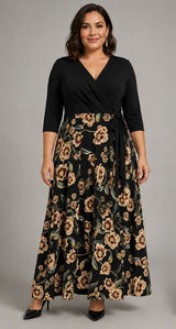 INC International Concepts Faux Wrap Floral Maxi Dress Womens 16 Black Jersey Photo 0