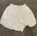 aerie Cream High-Waist Smocked Linen-Blend Shorts Photo 0