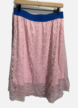 LuLaRoe‎ Lola Pink Floral Lace Midi Skirt Blue Elastic Waistband Large Womens Photo 0