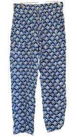 Sigrid Olsen Women Scallop Print 100% Linen Drawstring Barrel Pants Sz S Coastal Photo 0