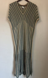 Floris Made in Italy Open Knit Striped Metallic Cover Up Midi Dress Green S/M Photo 0