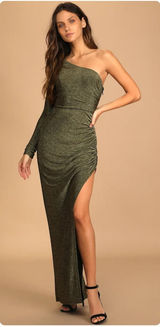 NWT Lulus Womens Precious Prize Gold Metallic Glam One Shoulder Maxi Dress XS Photo 0