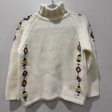 American Vintage Vtg 70's Crewel Embroidered Knit Sweater Dayne Taylor White Turtleneck,‎ Small Photo 0