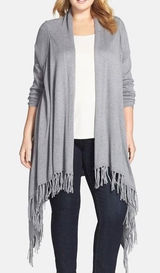 Melissa McCarthy Seven7 Gray Fringe‎ Cardigan Sweater Waterfall Duster Size 2X Photo 0