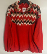 Aerie Women Red Hometown Holiday Fleece Quarter Zip Sherpa Fair Isle‎ Sweater L Photo 0