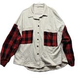 POL Black Plaid Mixed Media Oversized Shacket Women’s Size M YKT19 Boho Hippie Photo 0