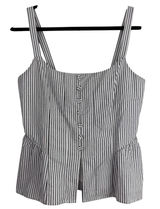 WAYF‎ Striped Peplum Camisole Top Black White Linen Blend Button Front Large NWT Photo 0