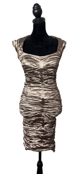 Nicole Miller Ruched Crinkle Metallic Bodycon Dress Size 2 y2k Cocktail‎ Party Photo 0