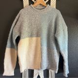 Very J Color block Sweater Womens L Beige/blue/gray Grandmacore Coastal Photo 0