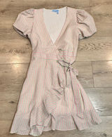 Draper James RSVP‎ Striped Puff Sleeve Wrap Dress Size Medium M Pink Photo 0