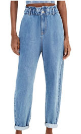 ZARA‎ Cotton High Waist Paperbag Baggy Tapered Blue Jeans Womens Size 8 EUR 40 Photo 0
